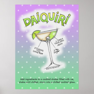 18" x 24" POSTER - DAIQUIRI RECIPE COCKTAIL ART