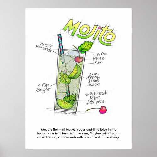 18 X 24 POSTER _ MOJITO RECIPE COCKTAIL ART