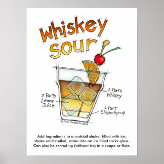 18" x 24" POSTER, WHISKEY SOUR RECIPE COCKTAIL ART Poster