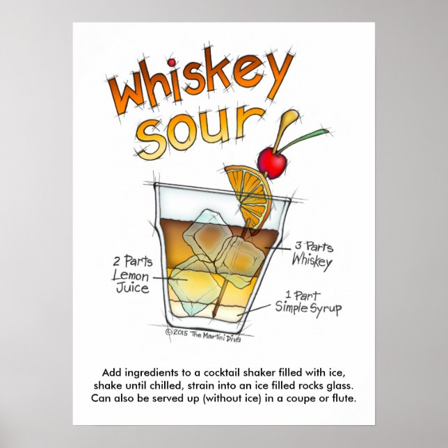 18" x 24" POSTER, WHISKEY SOUR RECIPE COCKTAIL ART Poster (Front)