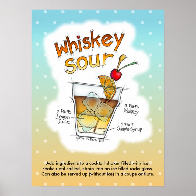 18" x 24" POSTER, WHISKEY SOUR RECIPE COCKTAIL ART Poster (Front)
