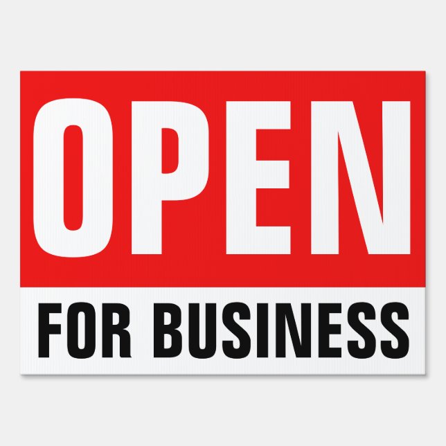 18" x 24" Red Double Sided Open for Business Yard Sign (Front)