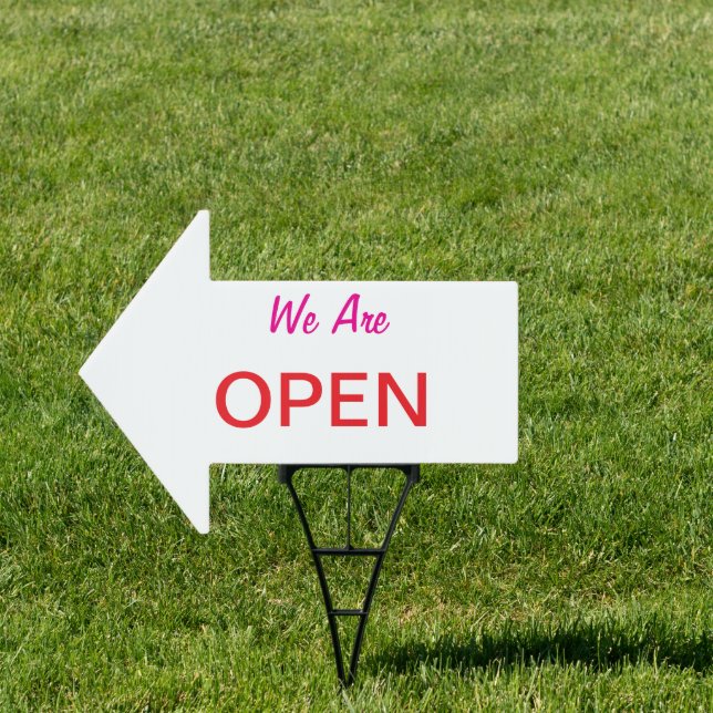 18" x 24" 'We Are Open' Arrow Yard Sign (Insitu)