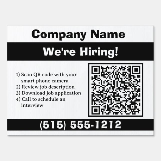 18" x 24" We're Hiring Window / Yard Sign (Front)