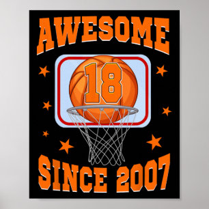 18 Year Old Awesome Since 2007 18th Birthday Sketl Poster