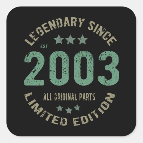 18 Year Old Bday 2003 Legend Since 18th Birthday Square Sticker