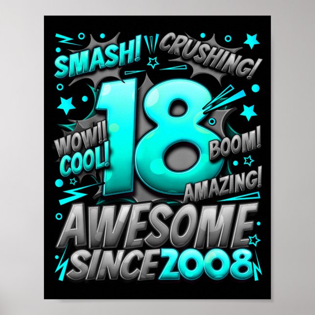 18 Year Old For Boys 18th Birthday Boy 18 Year Old Poster (Front)