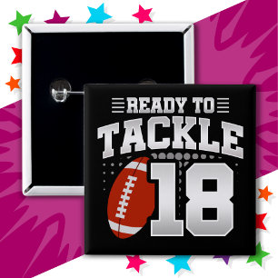 18 Year Old Tackle Football Party 18th Birthday Button