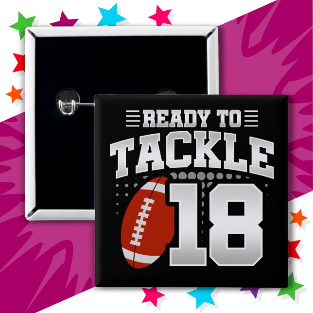 18 Year Old Tackle Football Party 18th Birthday Button (Creator Uploaded)