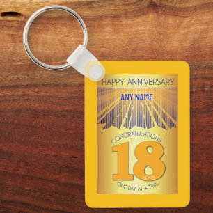 18 Year Sober Anniversary Golden Ray 12 Step Keychain