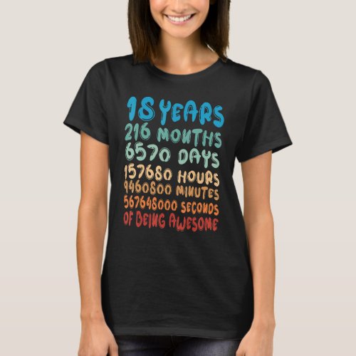 18 Years Months Days Hours Of Being Awesome 18th B T_Shirt