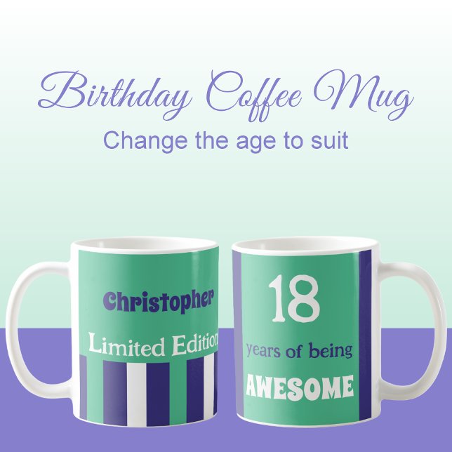 18 years of being awesome name green purple coffee mug (Creator Uploaded)