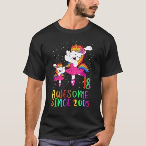 18 Years Old Birthday Unicorn Ballet Awesome Since T_Shirt