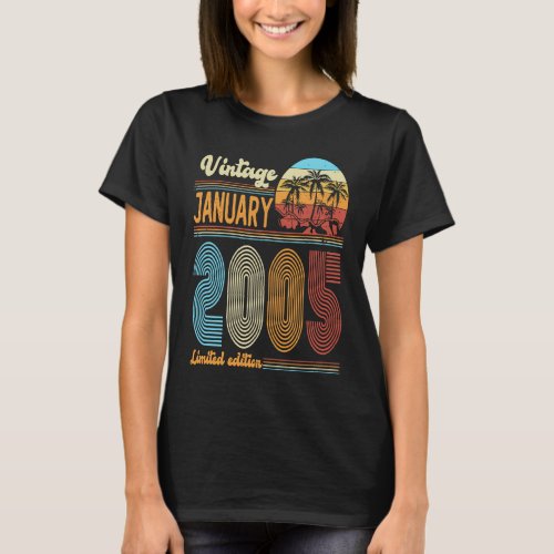 18 Years Old Birthday  Vintage January 2005 Girls  T_Shirt