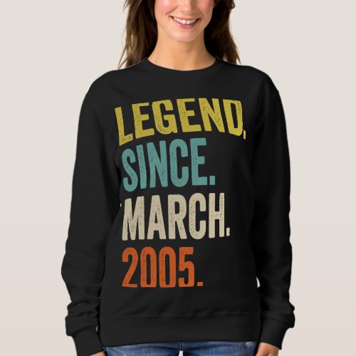 18 Years Old Boy Legend Since March 2005 18th Birt Sweatshirt