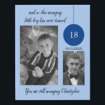 18th amazing any age deep blue black photos faux canvas print<br><div class="desc">18th birthday,  any age for a milestone special birthday,  faux canvas print.
A black and white filter is used,  automatically changing your photos to black and white.
This amazing little boy has turned 18,  change the age to suit.
Deep blue and black.</div>