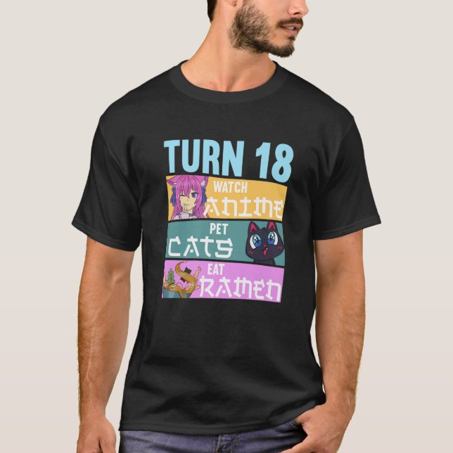 18Th Anime Birthday Pajamas I Pet Cats T-Shirt (Front)