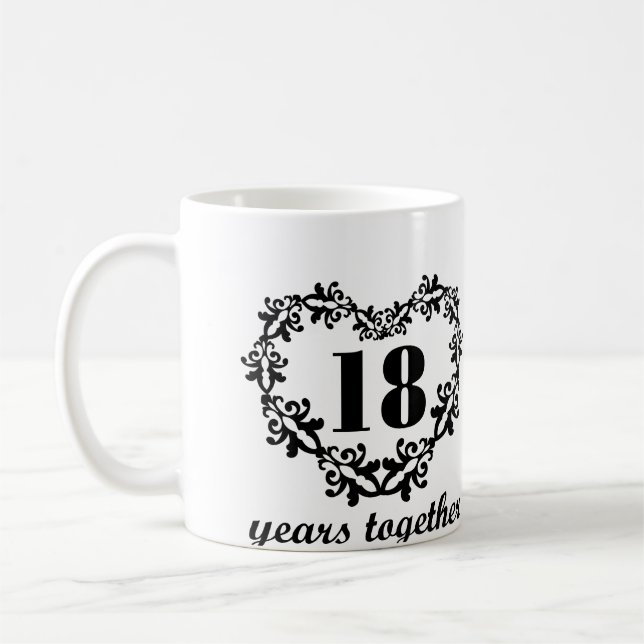 18th Anniversary 18 Years Together Heart Gift Mug (Left)