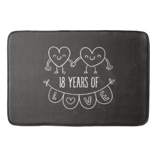 18th Anniversary Gift Chalk Hearts Bathroom Mat