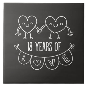 18th Anniversary Gift Chalk Hearts Ceramic Tile