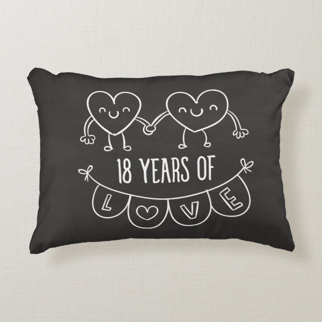 18th Anniversary Gift Chalk Hearts Decorative Pillow (Front)