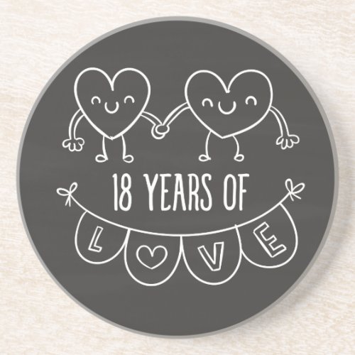 18th Anniversary Gift Chalk Hearts Drink Coaster