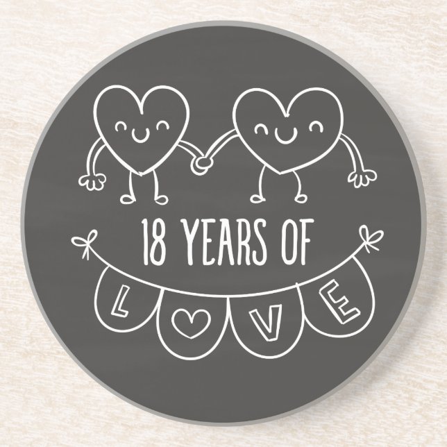 18th Anniversary Gift Chalk Hearts Drink Coaster (Front)