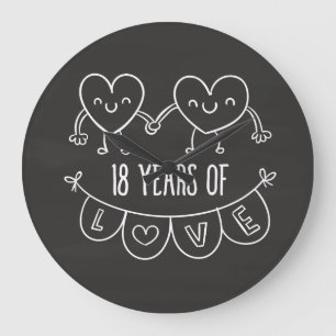 18th Anniversary Gift Chalk Hearts Large Clock