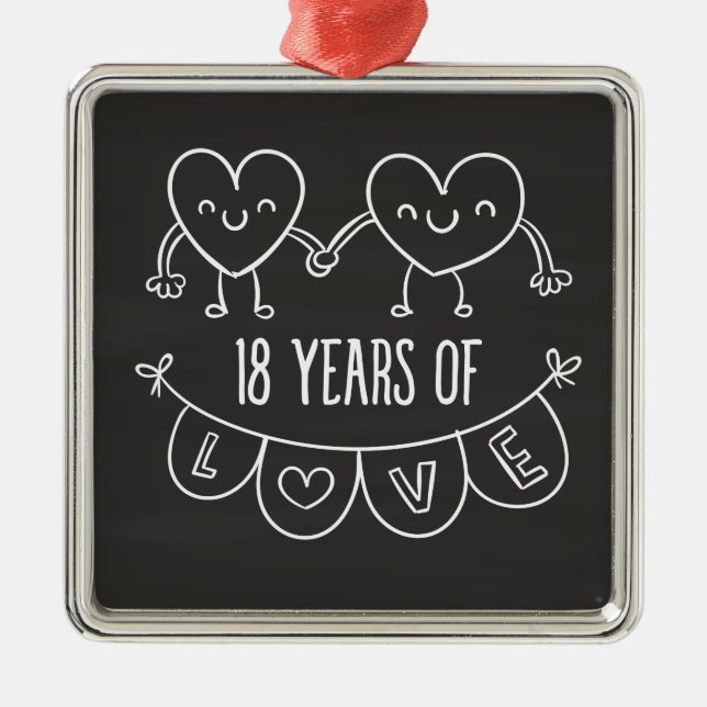 18th Anniversary Gift Chalk Hearts Metal Ornament (Front)