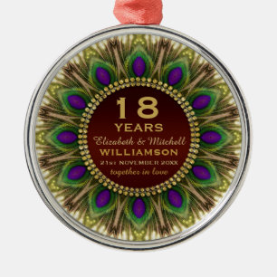 18th Anniversary Peacock Feather Mandala Memento Metal Ornament
