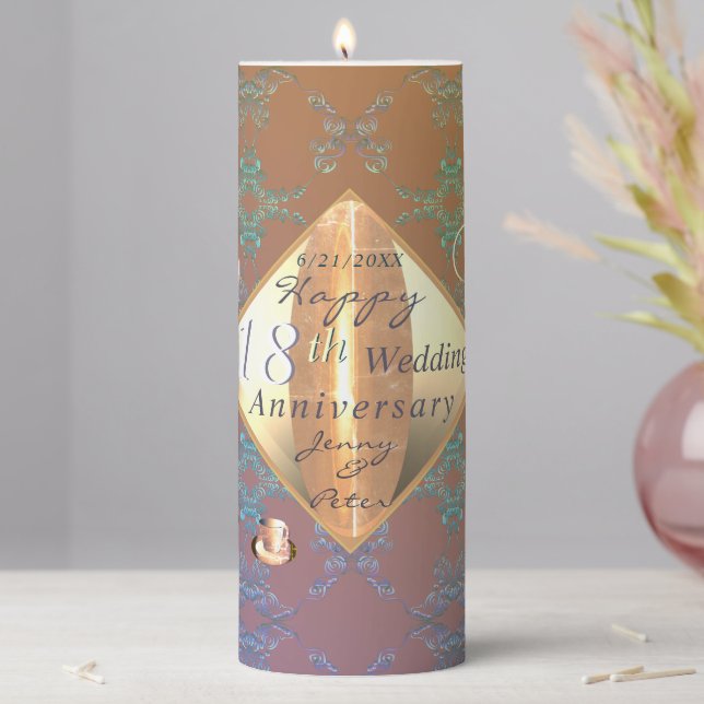 18th Anniversary Porcelain Cat's Eye Graphics Pillar Candle (In Situ)