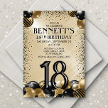 18th Balloons Black Gold Birthday Invitation<br><div class="desc">Bunches and bunches of balloons—this design just doesn't hold back! Featuring bold numbers and elegant typography in a space that's literally overflowing with balloons, this design is an instant party-starter. The gold and black color scheme and retro typography set a classic, stylish tone for your event. Perfect for the modern...</div>