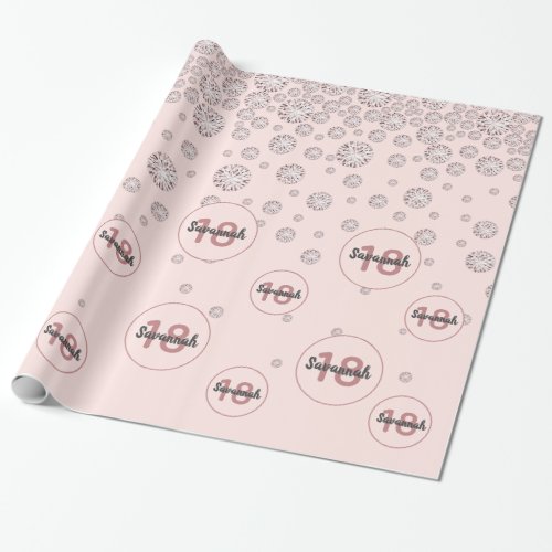 18th birthday 18 rose gold blush pink diamonds wrapping paper