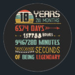18th Birthday 216 Months Vintage Retro 18 Years Classic Round Sticker<br><div class="desc">18th Birthday 216 Months Gift Vintage Retro 18 Years Being Legendary</div>