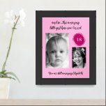18th birthday 2 photo pink any age framed art<br><div class="desc">Framed poster prints / Gift Idea for a special milestone birthday. Add a name and replace the 2 photos with your own. This amazing little boy / girl has now turned 18 / any age / change the age to suit. Your photos will automatically change to black and white. Light...</div>