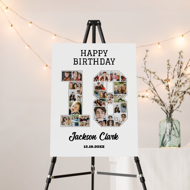 18th Birthday Anniversary Number 18 Photo Collage Foam Board (In Situ (Stand))