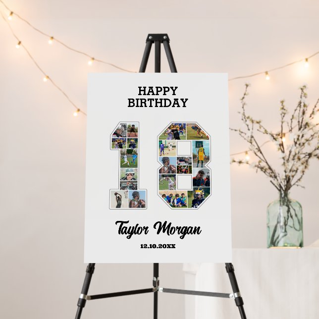 18th Birthday Anniversary Number 18 Photo Collage Foam Board (In Situ (Stand))