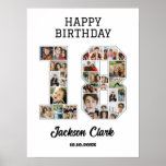 18th Birthday Anniversary Number 18 Photo Collage Poster<br><div class="desc">Celebrate 18th birthday or wedding anniversary with this printable photo collage. Choose your favorite photos for display. Customize the name, text and date to fit your occasion. This will be a lovely keepsake with personalized message to look back on with family and friends. If you need any other number as...</div>