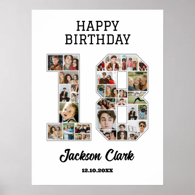 18th Birthday Anniversary Number 18 Photo Collage Poster | Zazzle