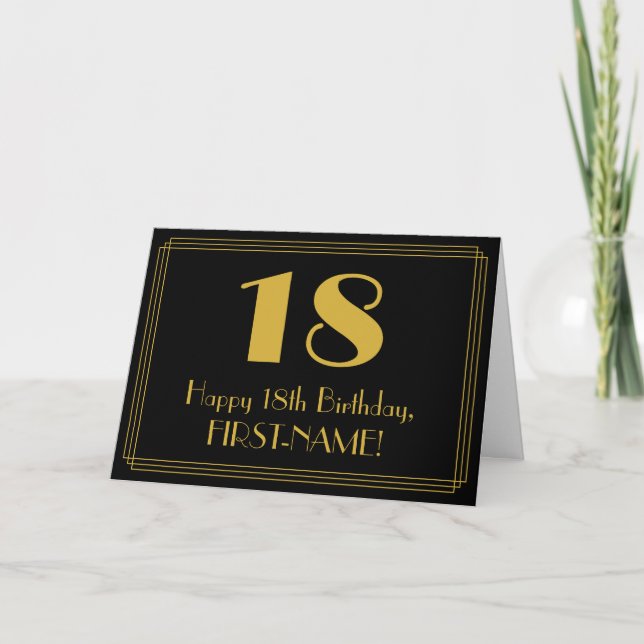 18th Birthday: Art Deco Inspired Look "18" + Name Card (Front)