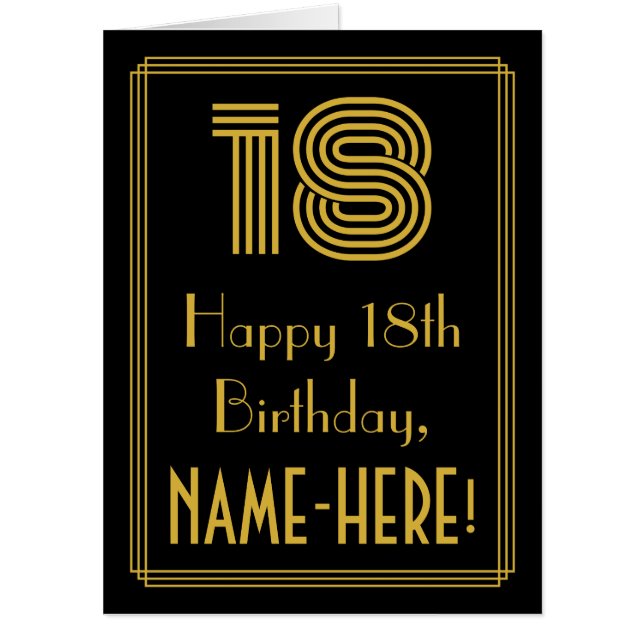 18th Birthday: Art Deco Inspired Look “18” + Name Card (Front)