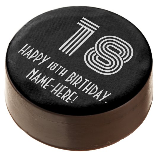 18th Birthday - Art Deco Inspired Look "18", Name Chocolate Covered Oreo (Angled)