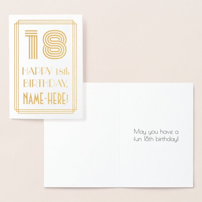 18th Birthday - Art Deco Inspired Look "18" & Name Foil Card (Display)