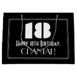[ Thumbnail: 18th Birthday ~ Art Deco Inspired Look "18" + Name Gift Bag ]