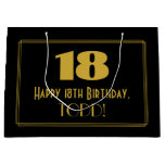 [ Thumbnail: 18th Birthday — Art Deco Inspired Look "18" & Name Gift Bag ]
