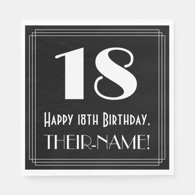 18th Birthday ~ Art Deco Inspired Look "18", Name Napkins (Front)