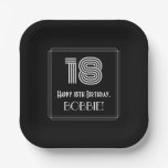 [ Thumbnail: 18th Birthday — Art Deco Inspired Look “18” + Name Paper Plates ]