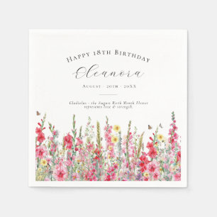 18th Birthday August Birth Flower Custom Napkins
