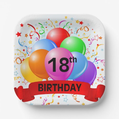 18th Birthday Balloons Banner Paper Plates