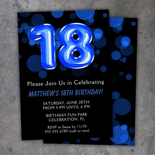 18th Birthday Balloons Kids Blue Boy Party Invitation